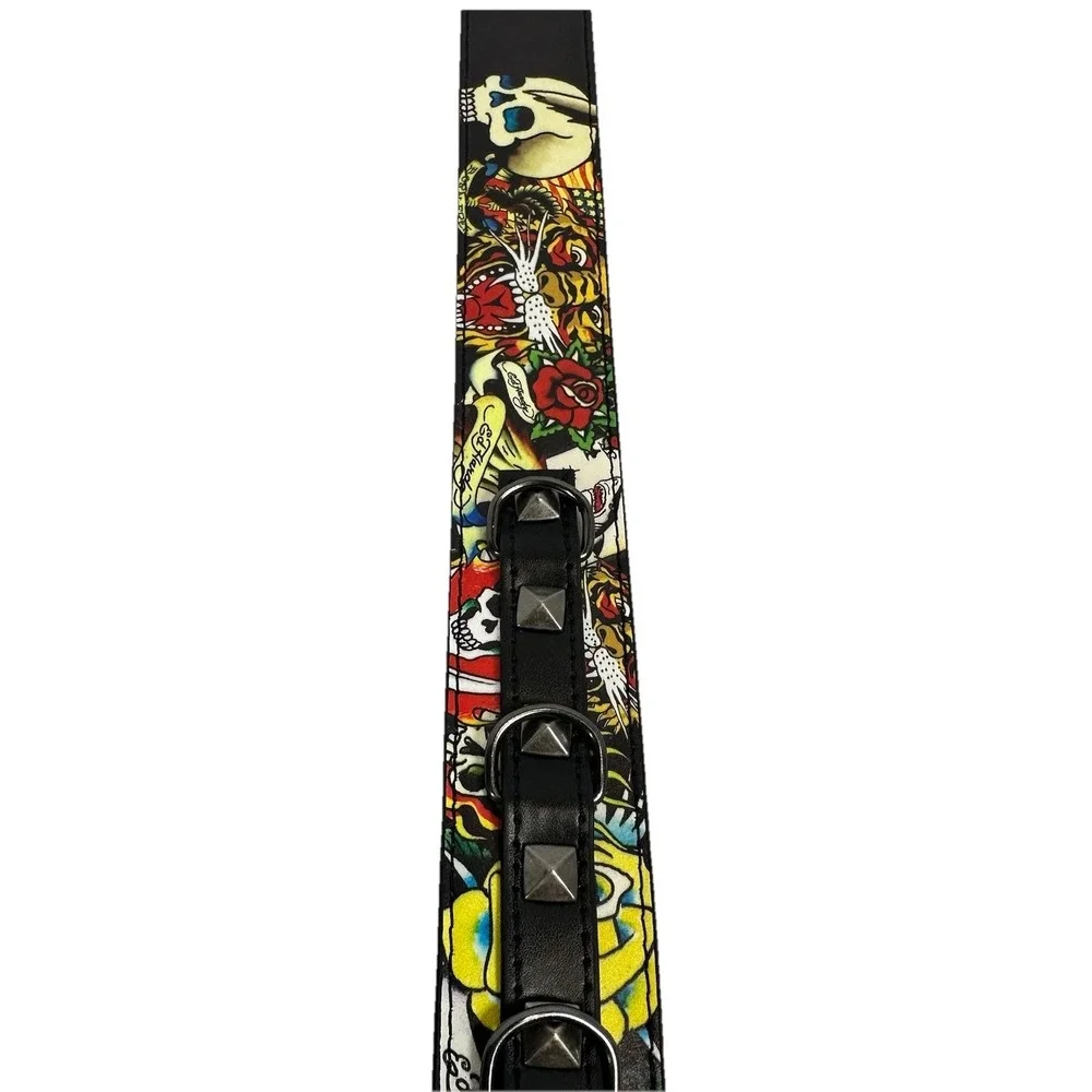 Ed Hardy Tattoo Skull‎ Graphic Studded Belt Black Y2K Punk Unisex Size 36